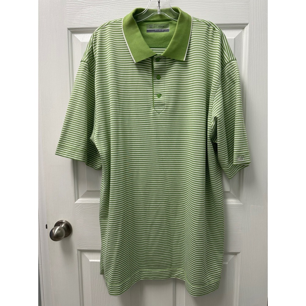 Men's Cutter and Buck Polo Shirt Green White Striped Short Sleeve XXXL DryTec